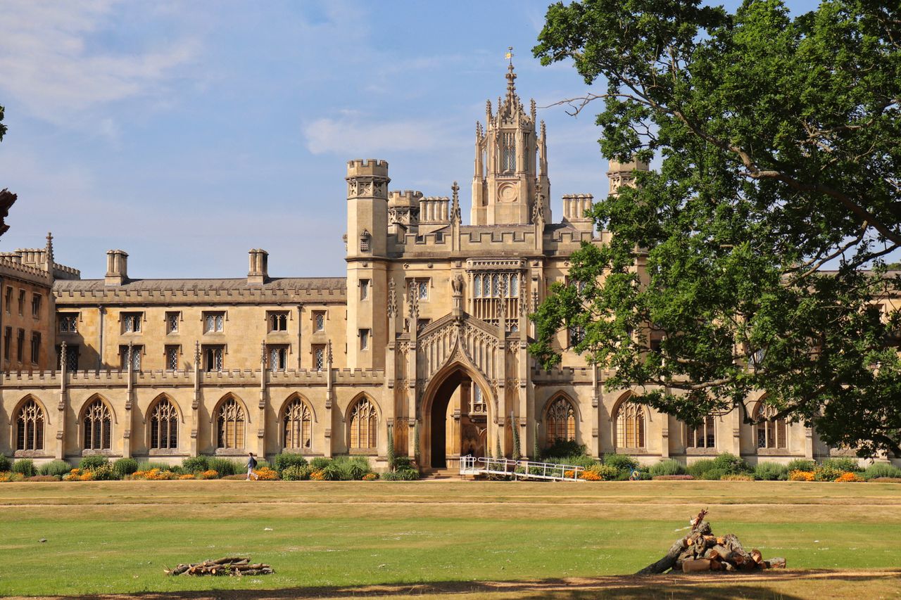 Beautiful summer view of St John's College in Cambridge, showcasing its grand architecture.